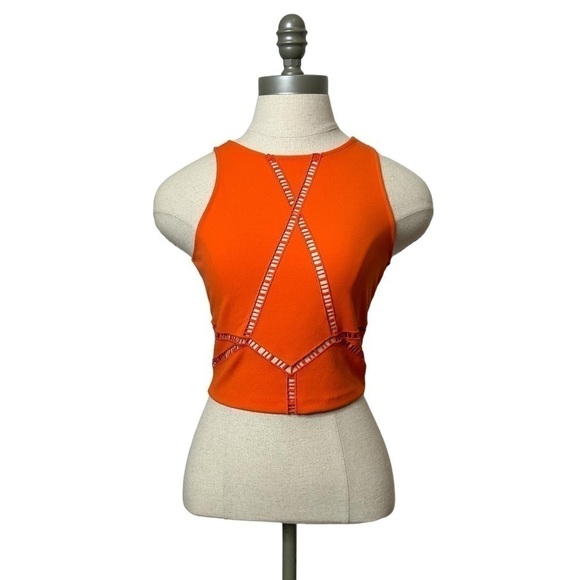 H&M By Night Neon Orange Lasercut Cut Out Sleeveless Crop Top Tank Size XS - Picture 2 of 10